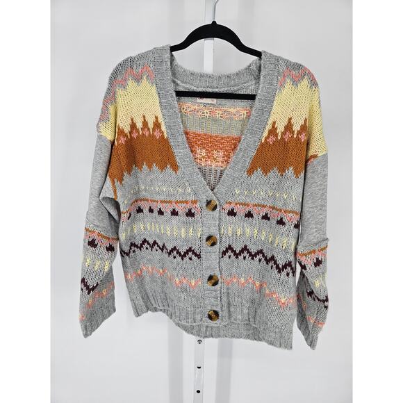 So Women's Aztec V-neck Button Up Long Sleeve 100% Acrylic Cardigan Size L - Picture 1 of 4